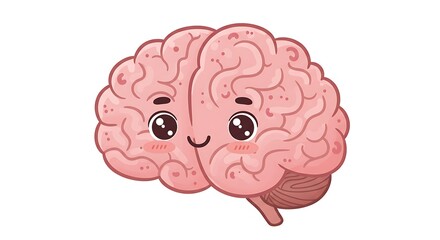 Cute Brain Cartoon Smiling Illustration on White Background