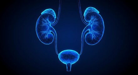 Medical illustration of human urinary system with kidneys and bladder
