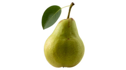 Fresh pear with leaf, healthy eating concept, close up view