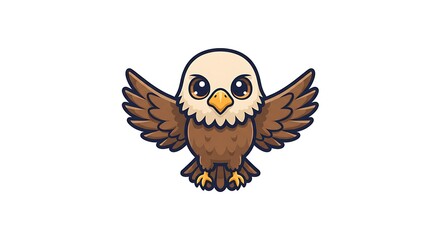 Cartoon Eagle Character Flapping Wings on White Background