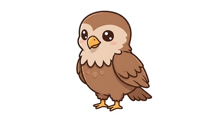 Cute Cartoon Owl Standing Isolated on White Background