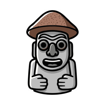Stylized cartoon traditional korean dol hareubang stone statue with wide mouth and hat