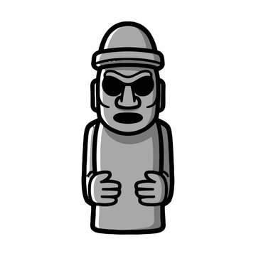 Cartoon stone statue with sunglasses and hat, resembling dol hareubang, isolated on transparent