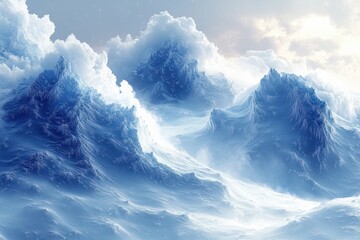 Snow-covered mountain peak shrouded in clouds.