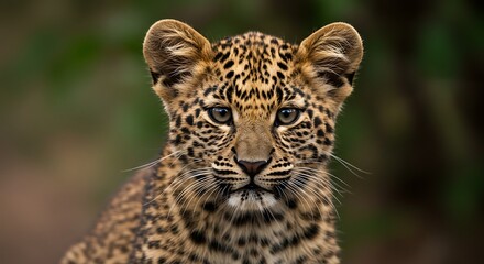 Obraz premium Close up portrait of a young leopard with distinctive spots and eyes