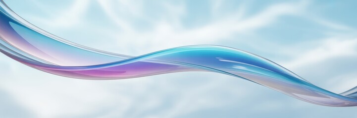 Abstract flowing ribbon of translucent colors purple blue teal across a light gradient background smooth
