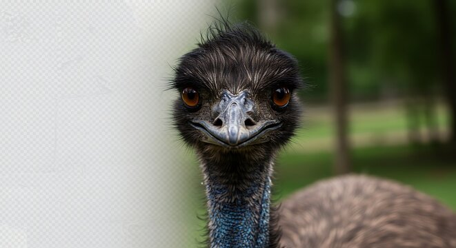 Close up portrait of an emu bird with dark plumage and focused gaze - Powered by Adobe