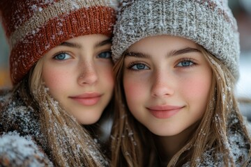 girls in winter clothing.
