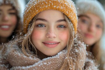 girls in winter clothing.