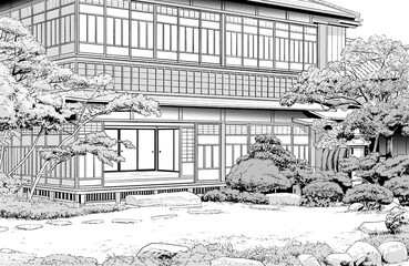 漫画風ペン画イラスト　和風（外観）