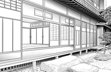 漫画風ペン画イラスト　和風（外観）