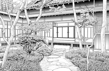 漫画風ペン画イラスト　和風（外観）