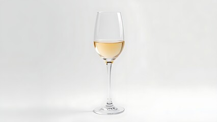 Elegant crystal wine glass with a delicate stem, beautifully lit against a white background.