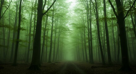 Obraz premium Hoia Baciu Forest with an unnatural glowing green haze, trees forming strange silhouettes