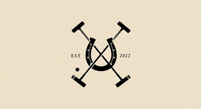 Classic polo logo with crossed mallets and horseshoe on beige background