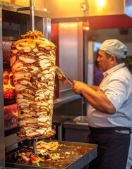 Chef preparing a large shawarma