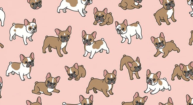 French bulldogs pattern pink background repeating illustration design