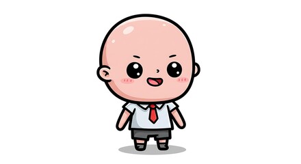 Obraz premium Cute Character Wearing School Uniform with Red Tie