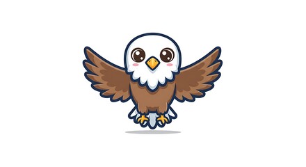 Obraz premium Cartoon Eagle Flying with Wings Outstretched on White Background