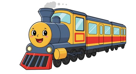 Cartoon Train Illustration with Smiling Face and Smoke