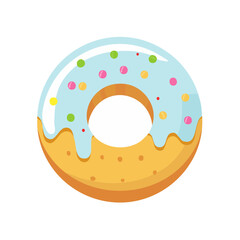 Donut with light blue icing and colorful sprinkles on top, featuring a golden-brown base and a smooth, glossy finish