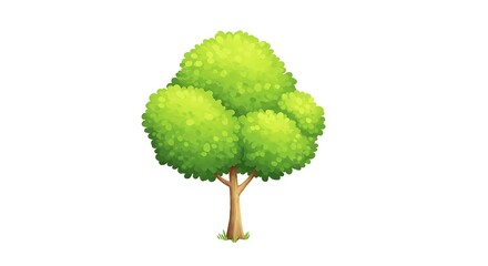 Isolated Cartoon Tree with Green Leaves and Brown Trunk