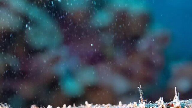 Vibrant purple starfish on coral underwater macro photography