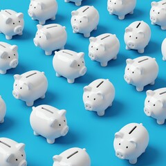 White pig figurines on blue background