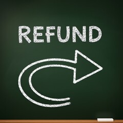 Refund concept with arrow on chalkboard
