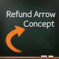 Refund arrow concept on chalkboard background