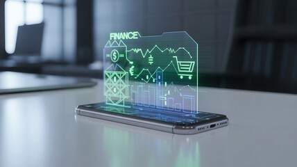Innovative financial data visualization displayed on a smartphone screen, showcasing growth charts and market trends for modern business strategy.