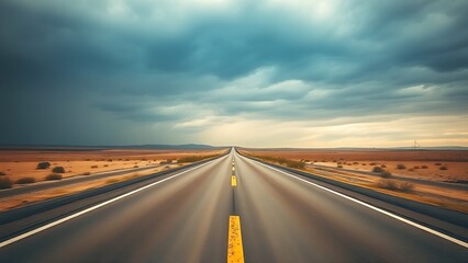 Naklejka premium Moody overcast sky over an expansive empty roadway with atmospheric depth.