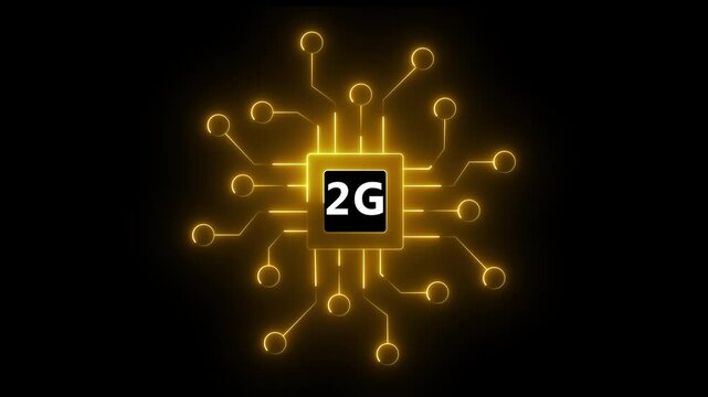 Animated circuit board, Chip 2G concept with hi-tech digital data connection system. 2g networking chip icon futuristic neon circuit board