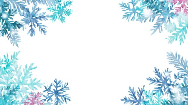 Watercolor snowflakes frame white background for seasonal holiday designs