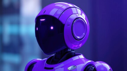Purple Robot Head with Futuristic City.