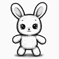 A fluffy cartoon bunny with big sparkling eyes, long upright ears, and a soft round body. Its gentle smile and plush texture give it a sweet, child-friendly charm.
