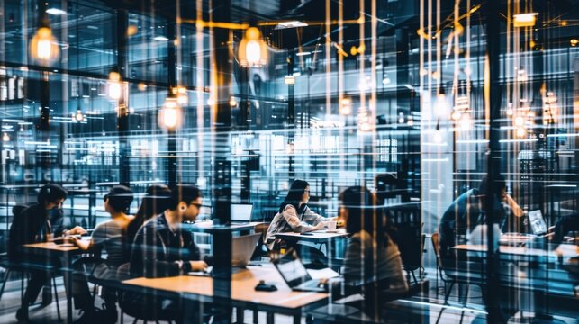 Modern Business Conference Room with People Working on Computers in Bright Office