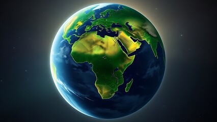 Vibrant Earth globe floating in space, showcasing continents with atmospheric lighting.