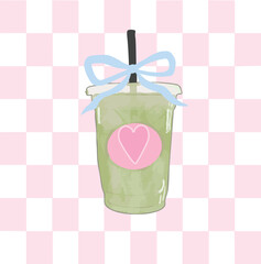 Matcha Lover Cute Kawaii Ice Latte Trending Coffee Euro Novelty graphic Vector conversational Trending Script Slogan  japan Tee t-shirt logo artwork typography tote badge emblem crest Fashion heart 