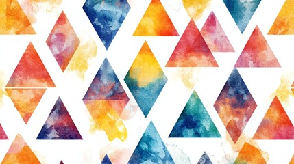 Seamless pattern abstract watercolor triangle shapes on white background
