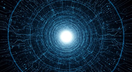 Abstract Digital Tunnel with Glowing Lines and Circuit Design