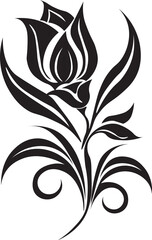 This elegant black and white floral design is ideal for decorative borders, logos, or vintage-inspired graphic designs, featuring intricate detailing and curved leaves