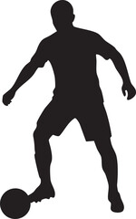 Dynamic silhouette soccer player kicking a ball in action isolated on white background