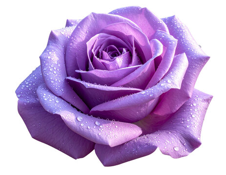 Single Purple Rose with Dew Drops on Petals, isolated on transparent background PNG - Powered by Adobe