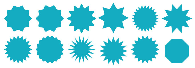 Red starburst badge vector set with spiky jagged sale labels and promotional sticker shapes for discount tags, posters, banners, and graphic design