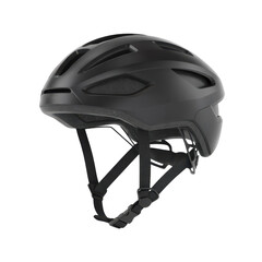 Fototapeta premium Black cycling helmet with ventilation holes and adjustable straps isolated on a transparent background