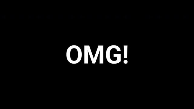Abstract animation transforming letters into OMG exclamation with dynamic transitions. 4k text animated video