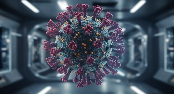 Detailed 3 d illustration of a virus cell on a futuristic background