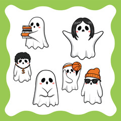Cute Ghost Characters with Different Accessories and Styles.