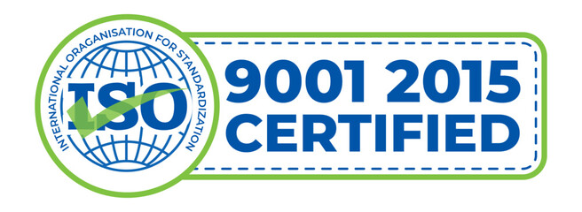 ISO 9001:2015 Certified Quality Management System Badge for Business Standards and Compliance